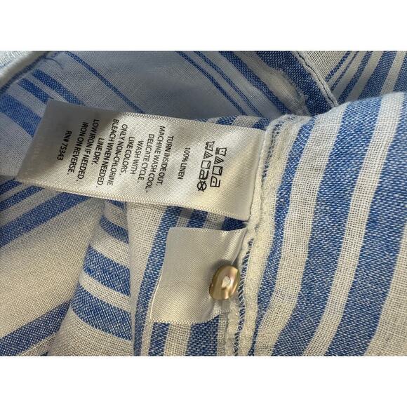 Woman Striped Linen Button Up Tunic Shirt White Blue L Jones New York Classy - Picture 9 of 9